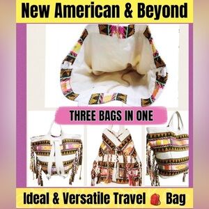 🔥🔥 NWT American And Beyond Travel Three Bags In One Boho-Fringed Backpac